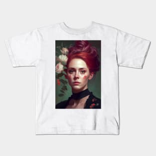 Rebellion in Red: A Portrait of a Victorian 80s Punk Woman Kids T-Shirt